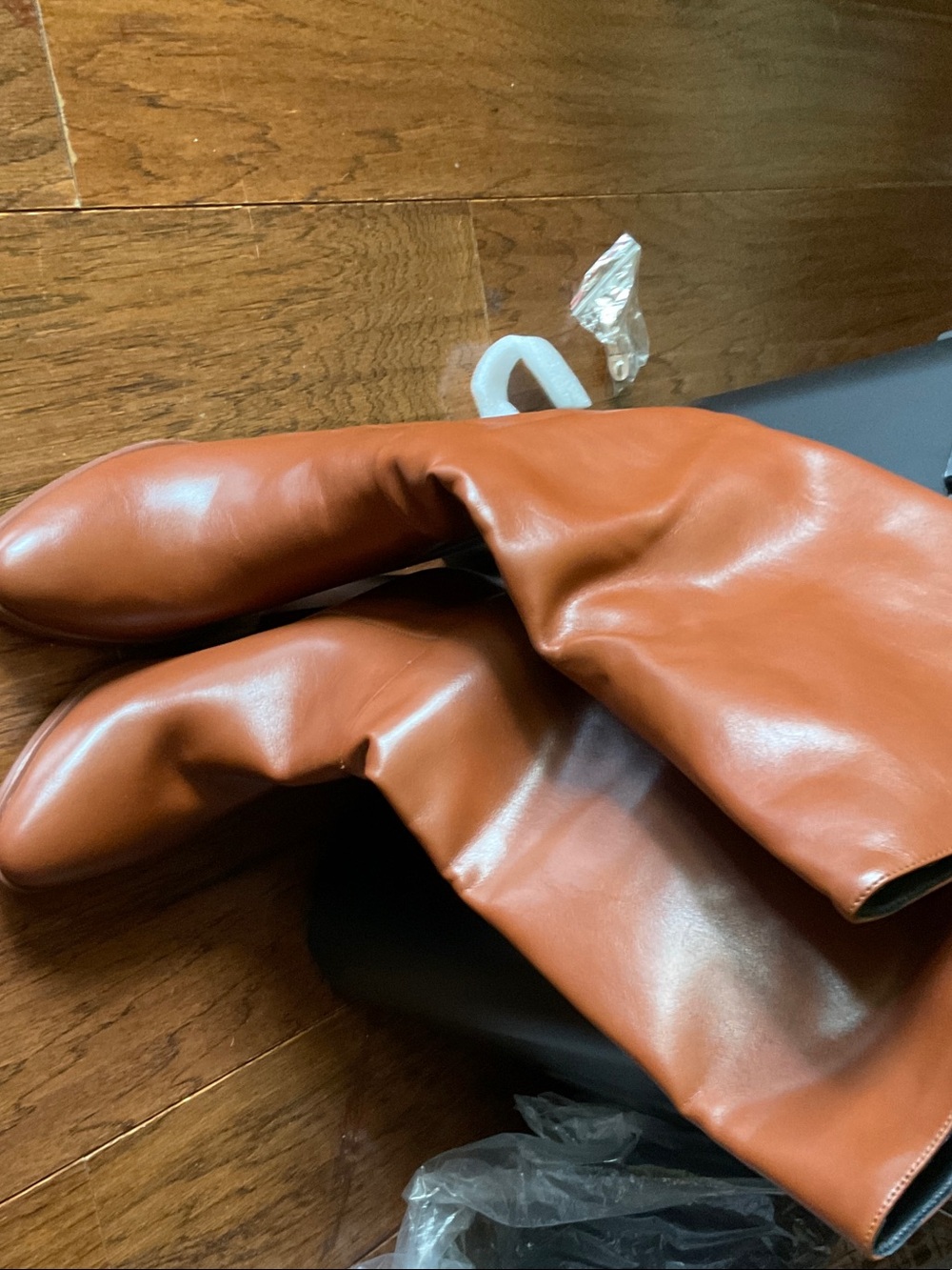 Women's Cognac Knee-High Heeled Boots - Sleek Cognac Leather-Look Boot